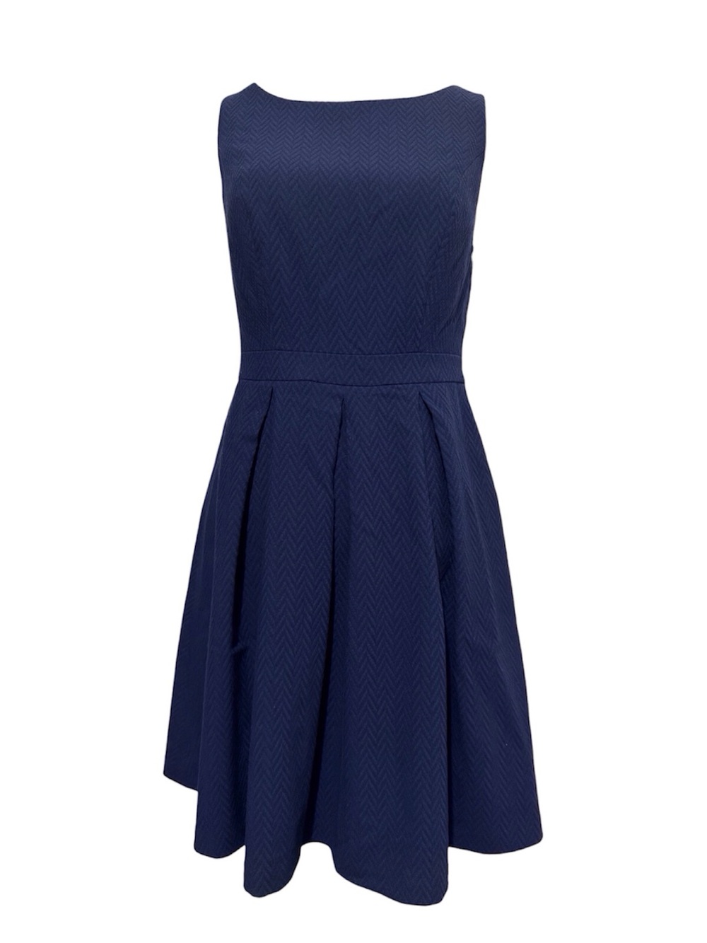 The Limited Navy Blue Fit and Flare Herringbone Texture Dress Pleated Skirt 2